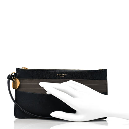 Givenchy Goatskin GV3 Wristlet Zip Card Holder Black Grey 2 of 10