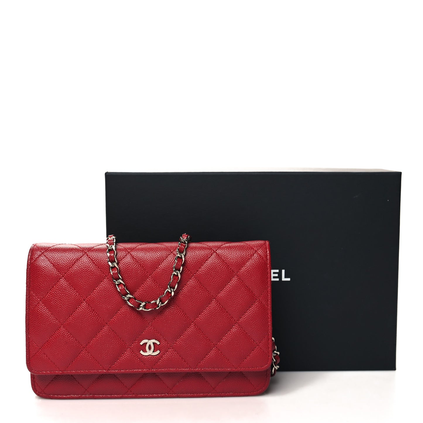 Caviar Quilted Wallet on Chain WOC Red