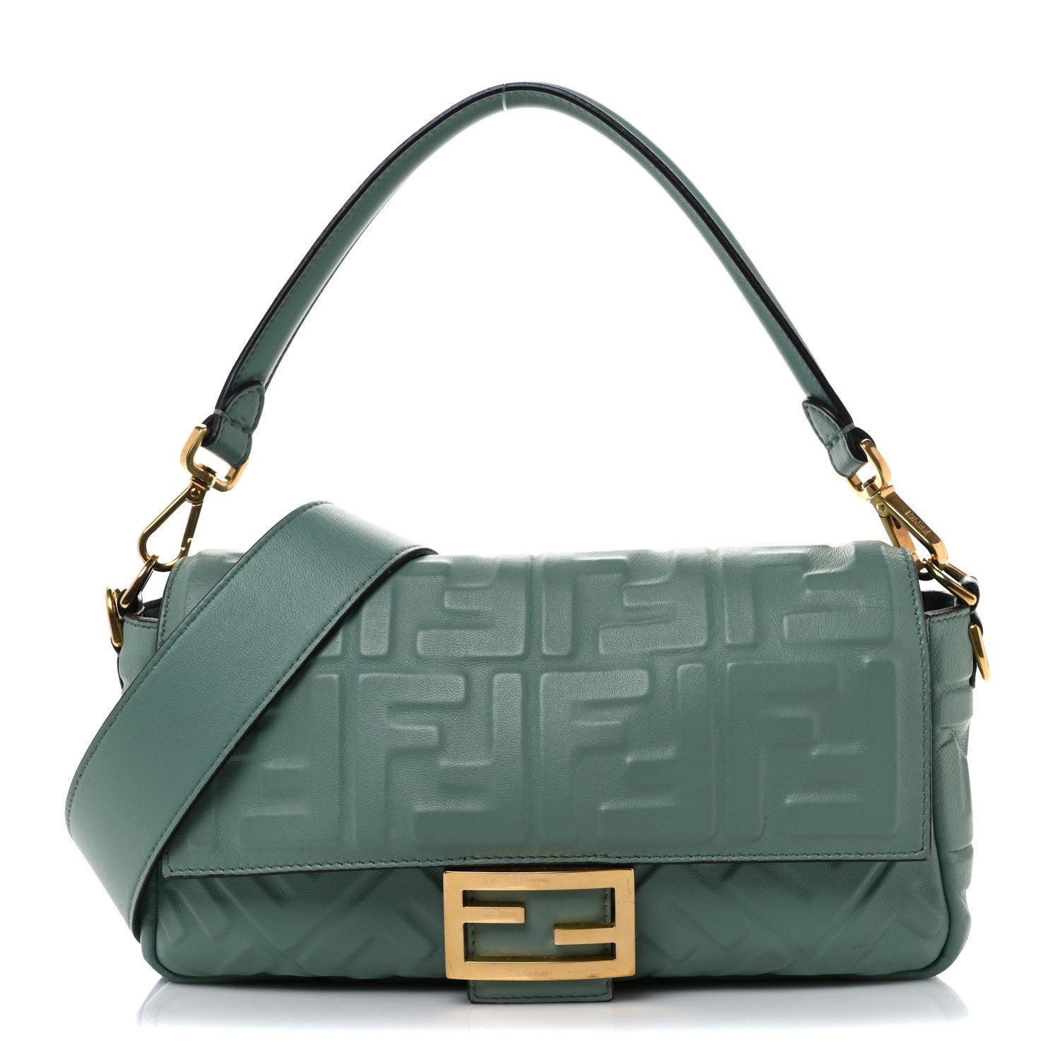 Fendi Nappa FF 1974 Embossed Baguette Menta 1 of 7