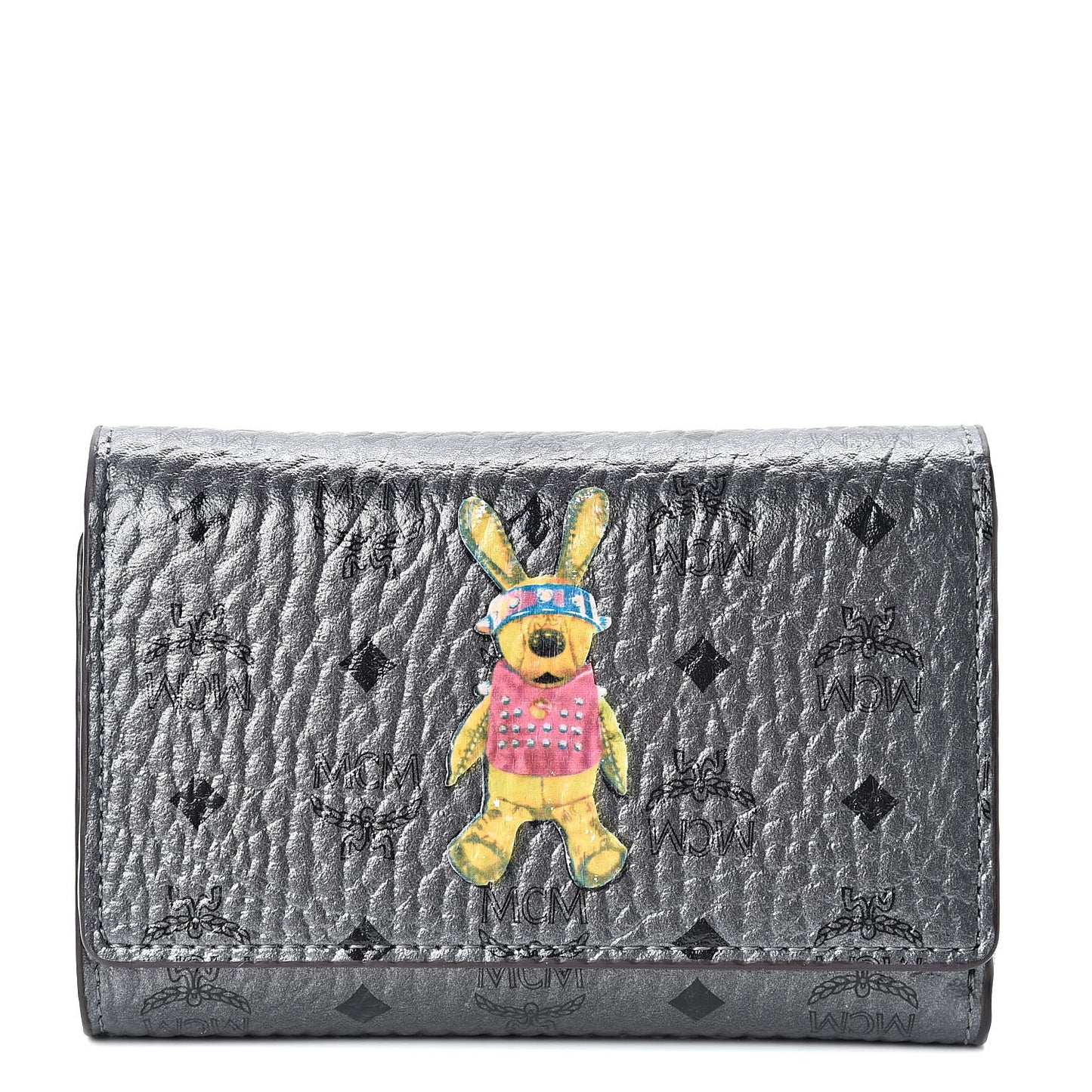Metallic Visetos Rabbit Tri-Fold Wallet Silver