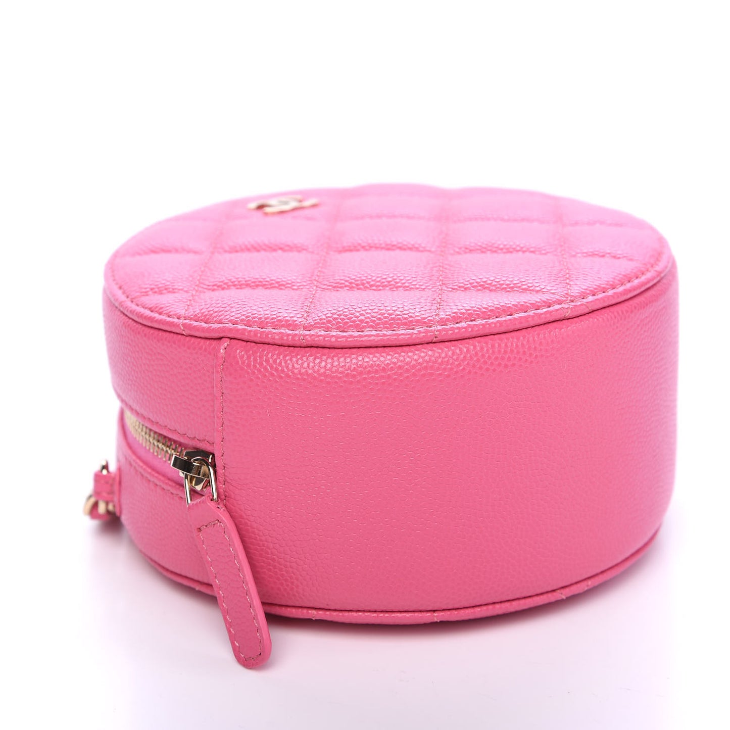 Caviar Quilted Round Clutch With Chain Pink