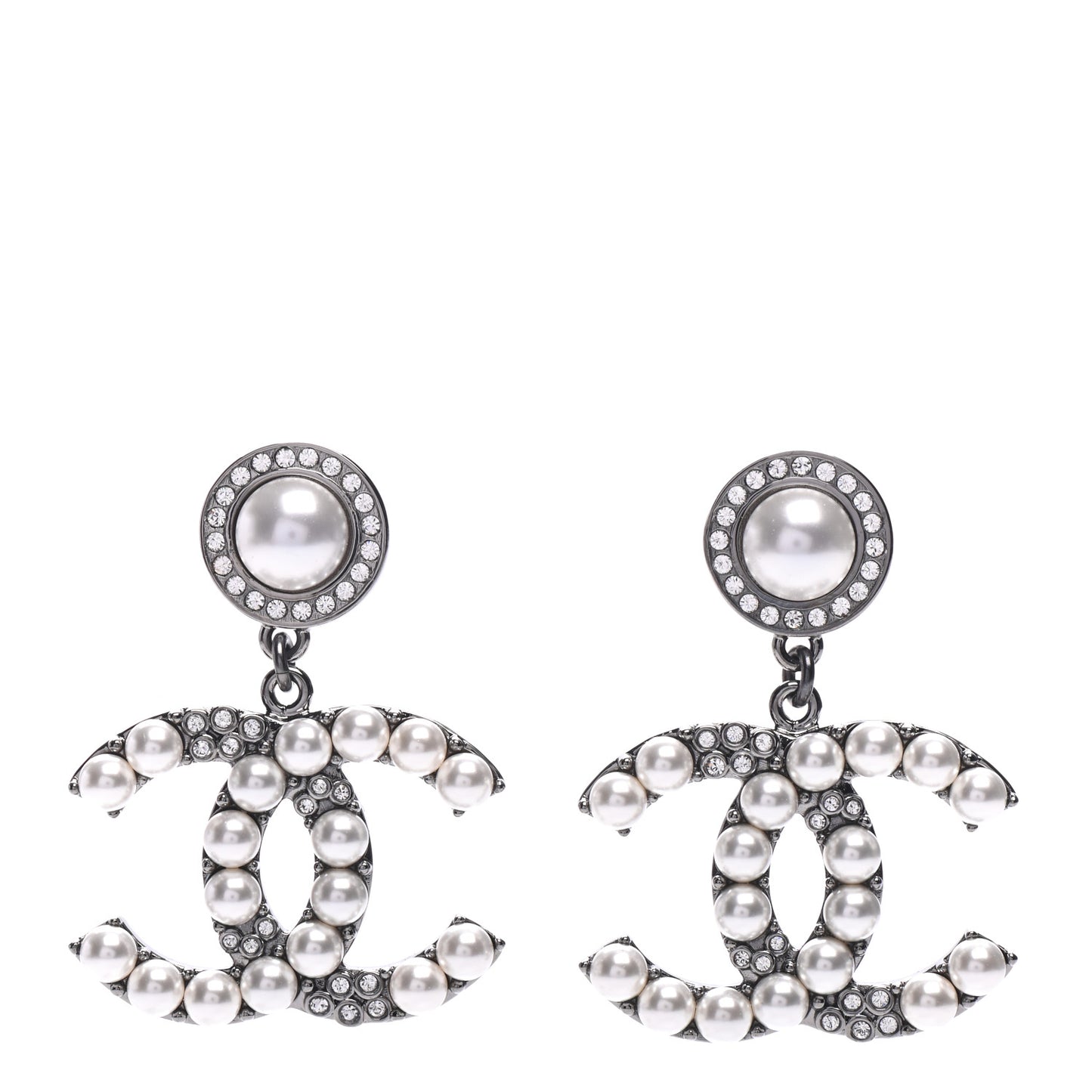Pearl Crystal CC Drop Earrings Silver