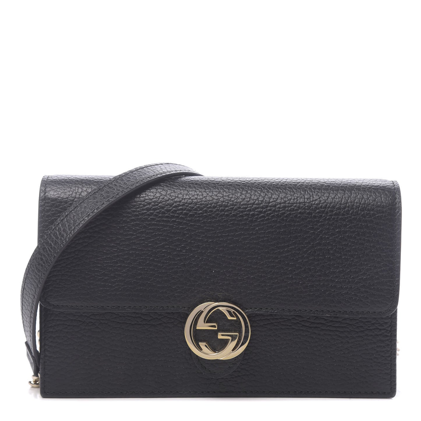 Dollar Calfskin Interlocking G Chain Wallet Black