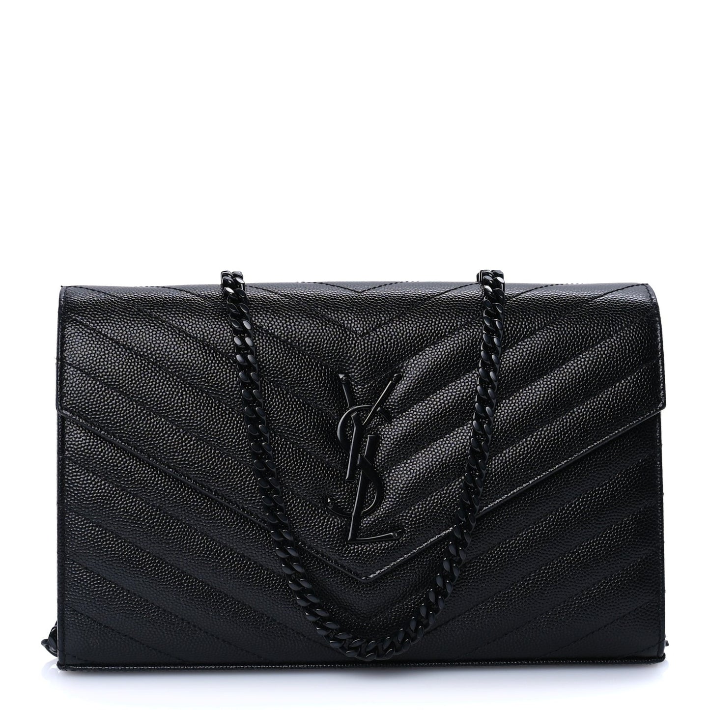 Grain De Poudre Matelasse Chevron Monogram Monochrome Chain Wallet  Black