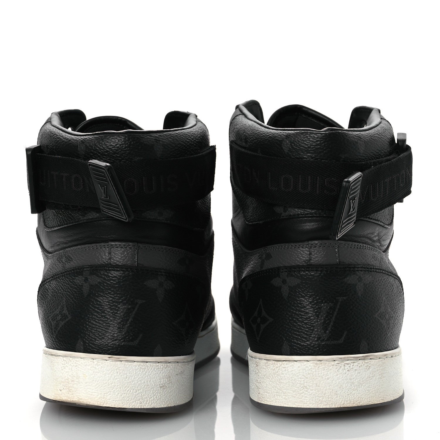 Louis Vuitton Calfskin Monogram Eclipse Mens Rivoli High Top Sneakers 10.5 Black Grey 5 of 7
