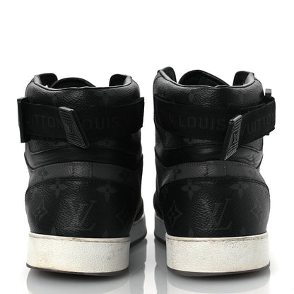 Louis Vuitton Calfskin Monogram Eclipse Mens Rivoli High Top Sneakers 10.5 Black Grey 5 of 7