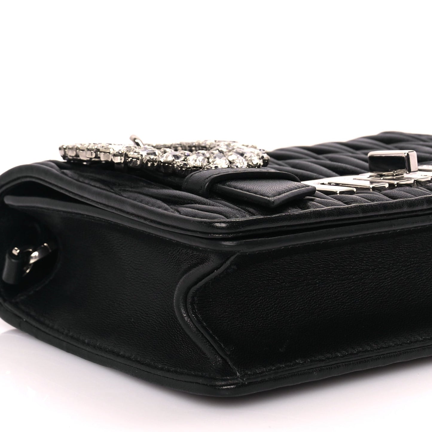 Matelasse Crystal Embellished Shoulder Bag Black