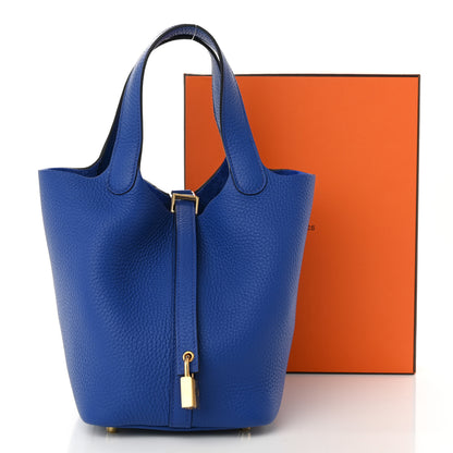 Hermes Taurillon Clemence Picotin Lock 18 PM Bleu Electrique 11 of 11