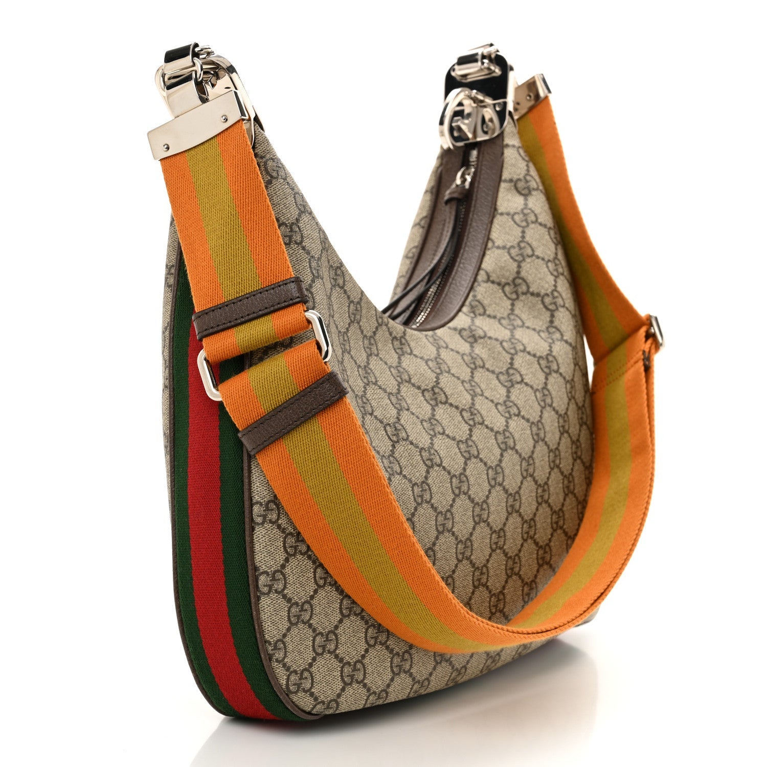 Gucci GG Supreme Monogram Textured Calfskin Web Large Attache Shoulder Bag Beige Ebony New Acero 3 of 7