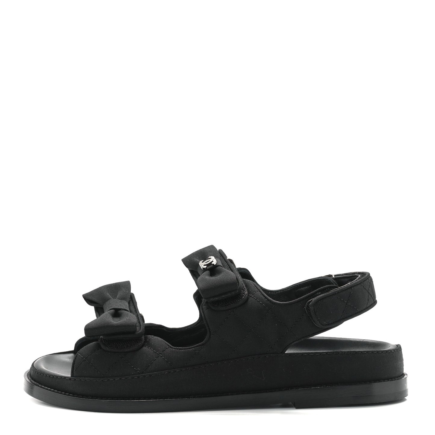 Grosgrain Quilted Bow Dad Sandals 37.5 Black