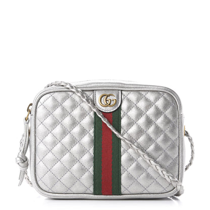 Gucci Laminated Nappa Web Trapuntata Mini GG Shoulder Bag Argento 1 of 11
