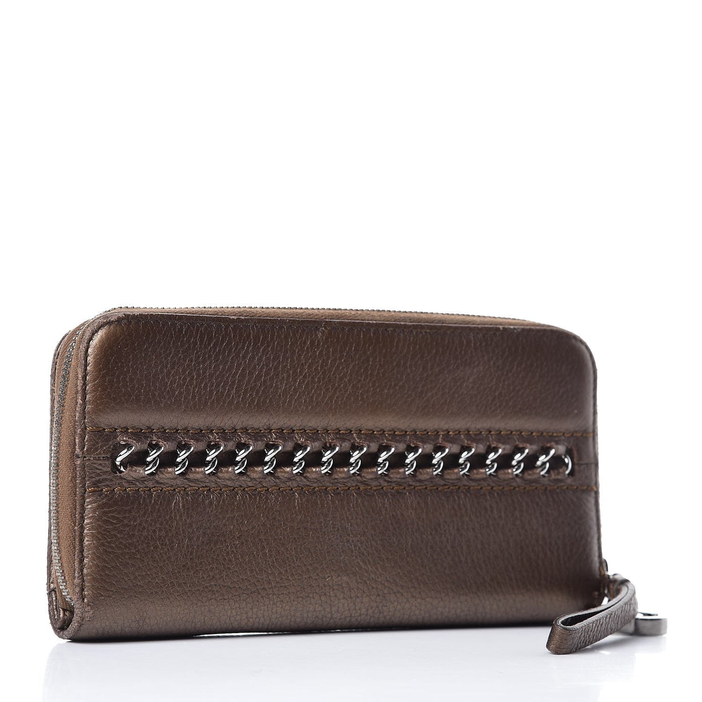 Metallic Calfskin Large Timeless Zip Around Wallet Brown