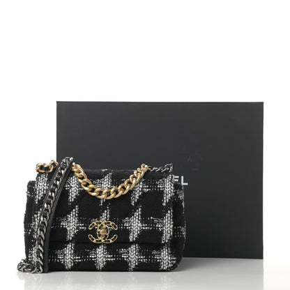 Chanel Tweed Quilted Medium Chanel 19 Flap Black White 11 of 11