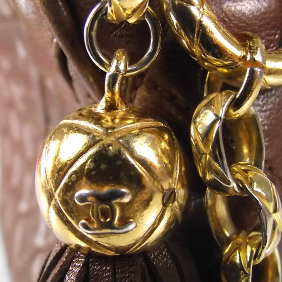 Quilted Lambskin Tassel Camera Case Brown