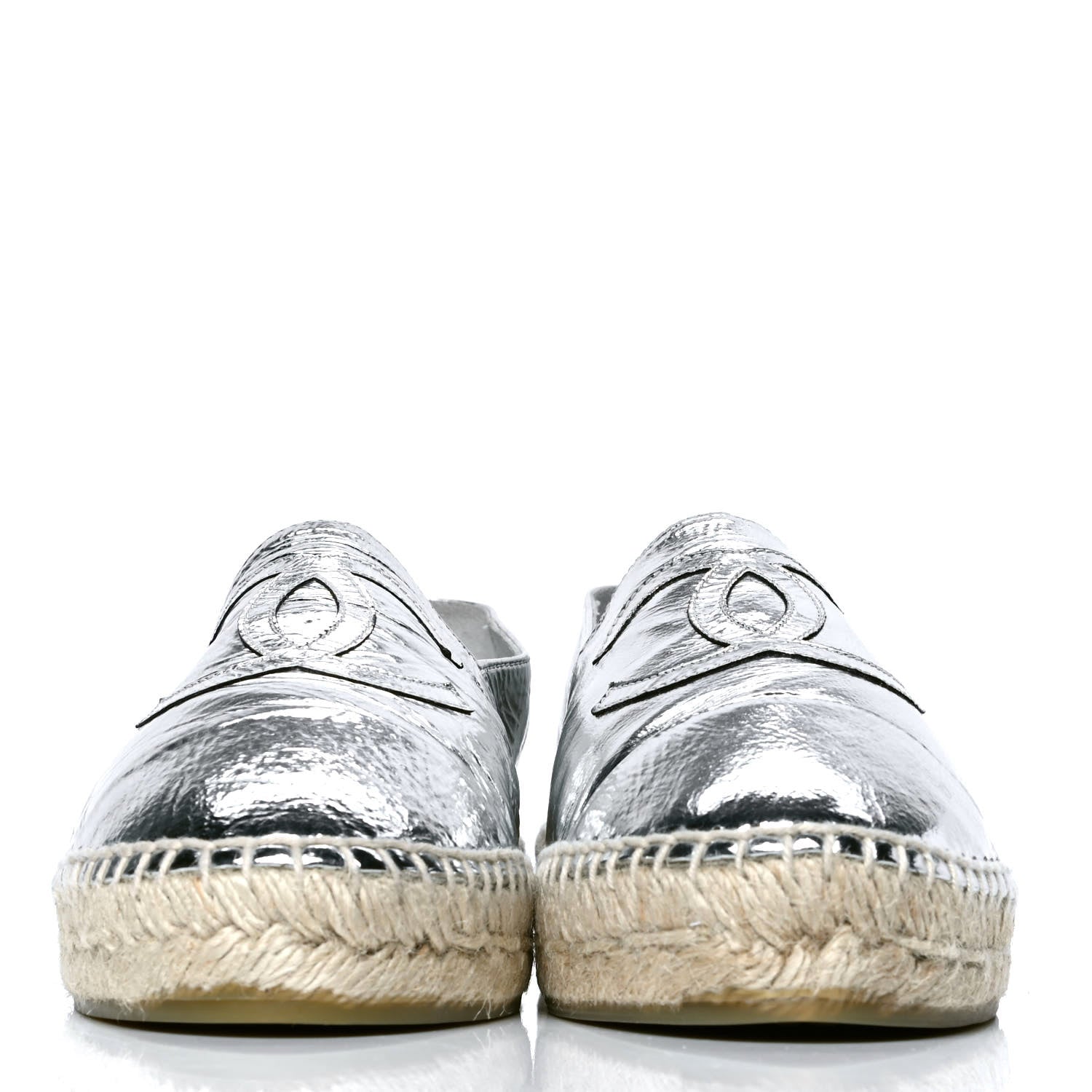 Chanel Laminated Goatskin CC Espadrilles 39 Silver 2 of 4