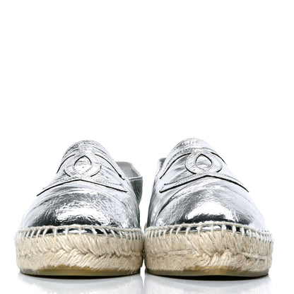 Chanel Laminated Goatskin CC Espadrilles 39 Silver 2 of 4