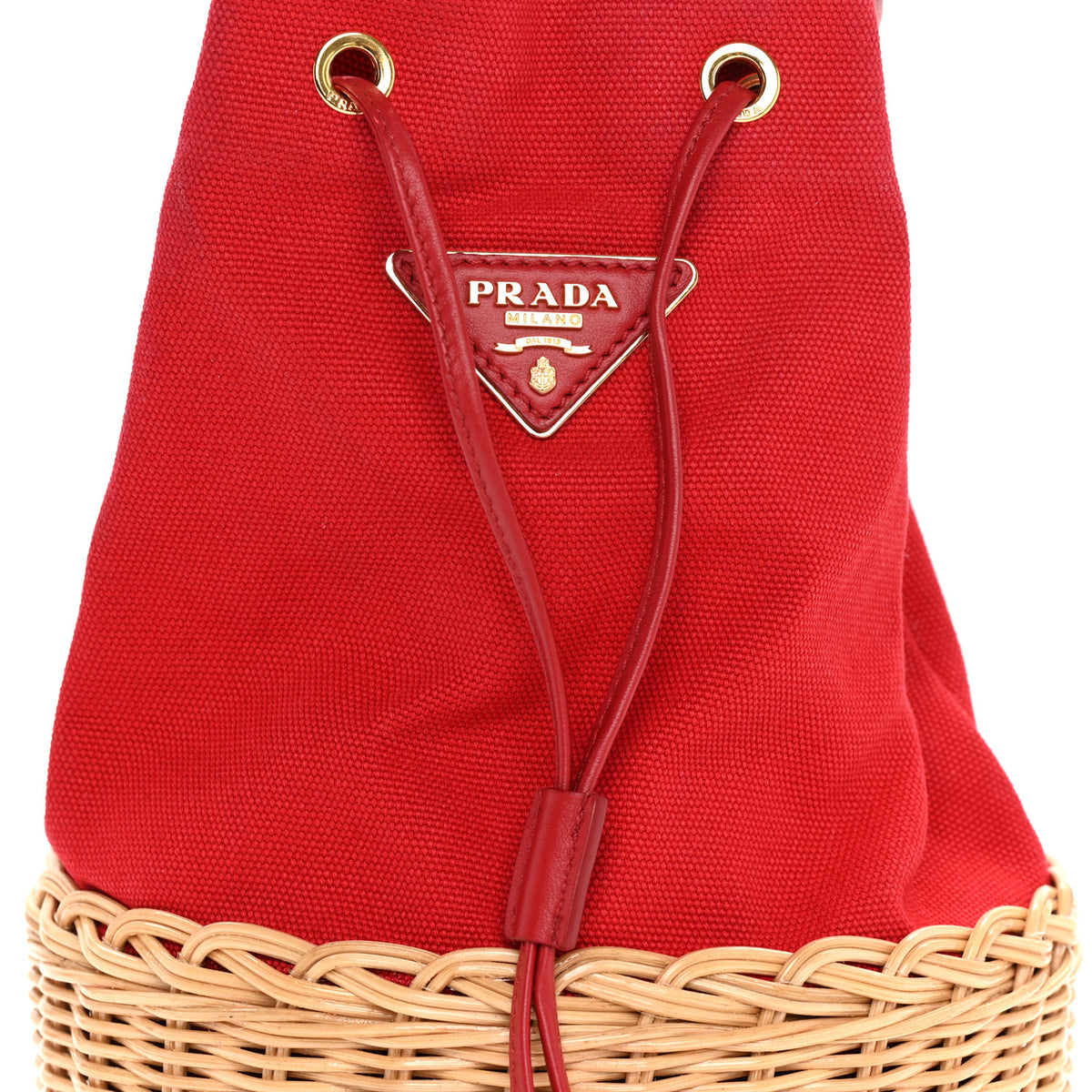 Wicker Canvas Bucket Bag Rosso