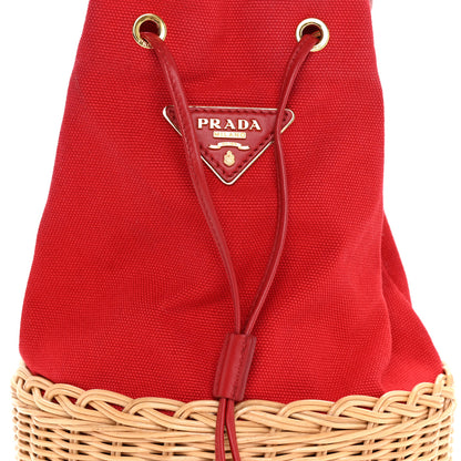 Prada Wicker Canvas Bucket Bag Rosso 6 of 8