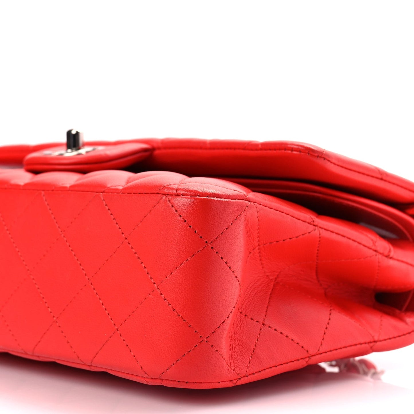 Lambskin Quilted Medium Double Flap Red