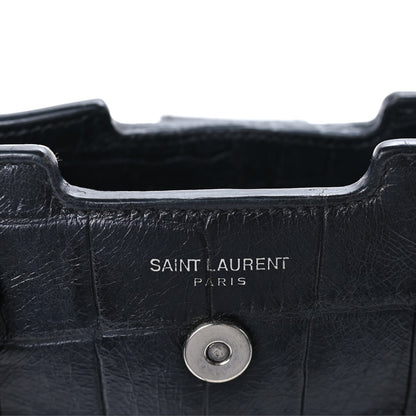 Saint Laurent Calfskin Crocodile Embossed Small Monogram Cabas Black 5 of 7