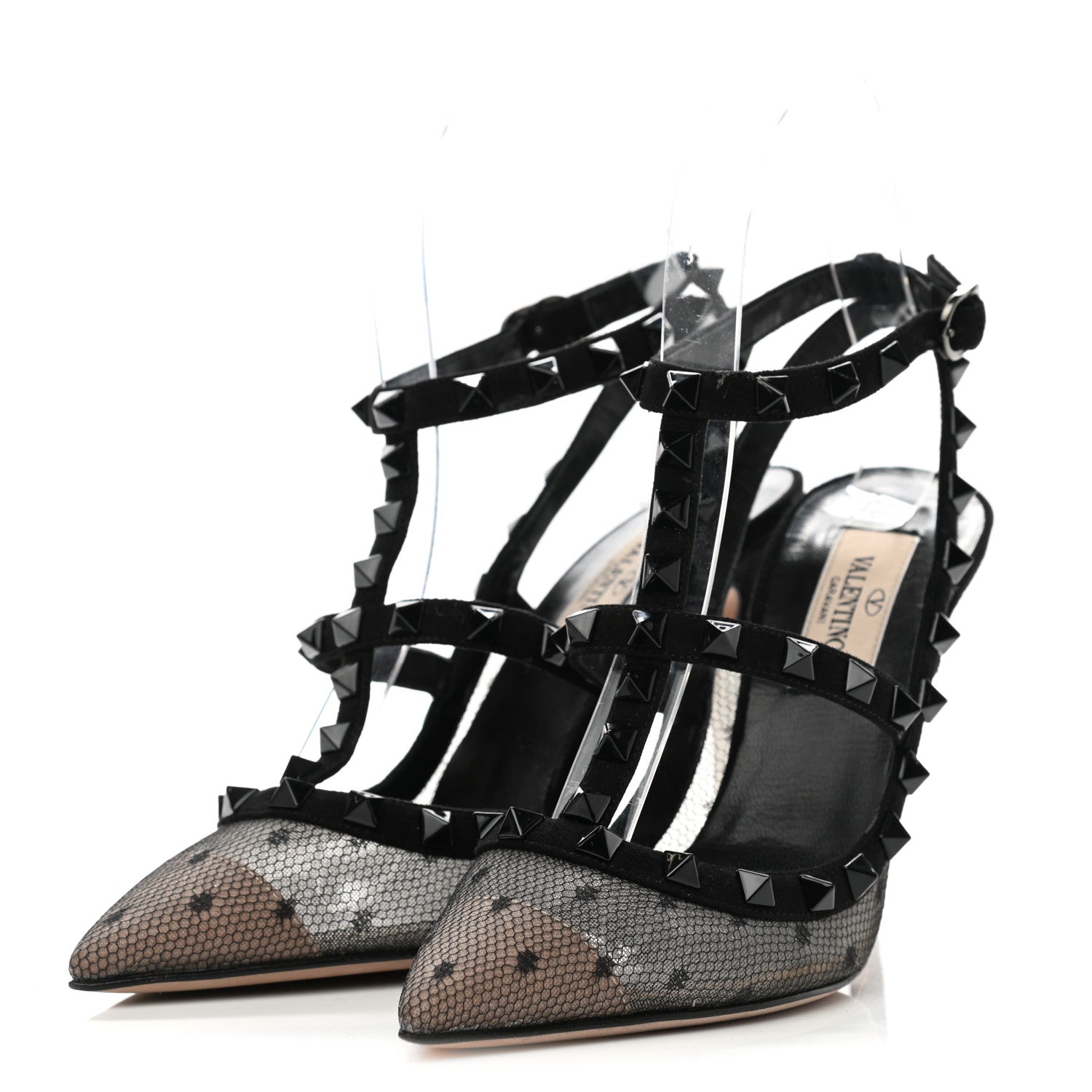 Valentino Garavani Mesh Point d'Esprit Suede Rockstud Ankle Strap 100mm Pumps 35 Black 3 of 8