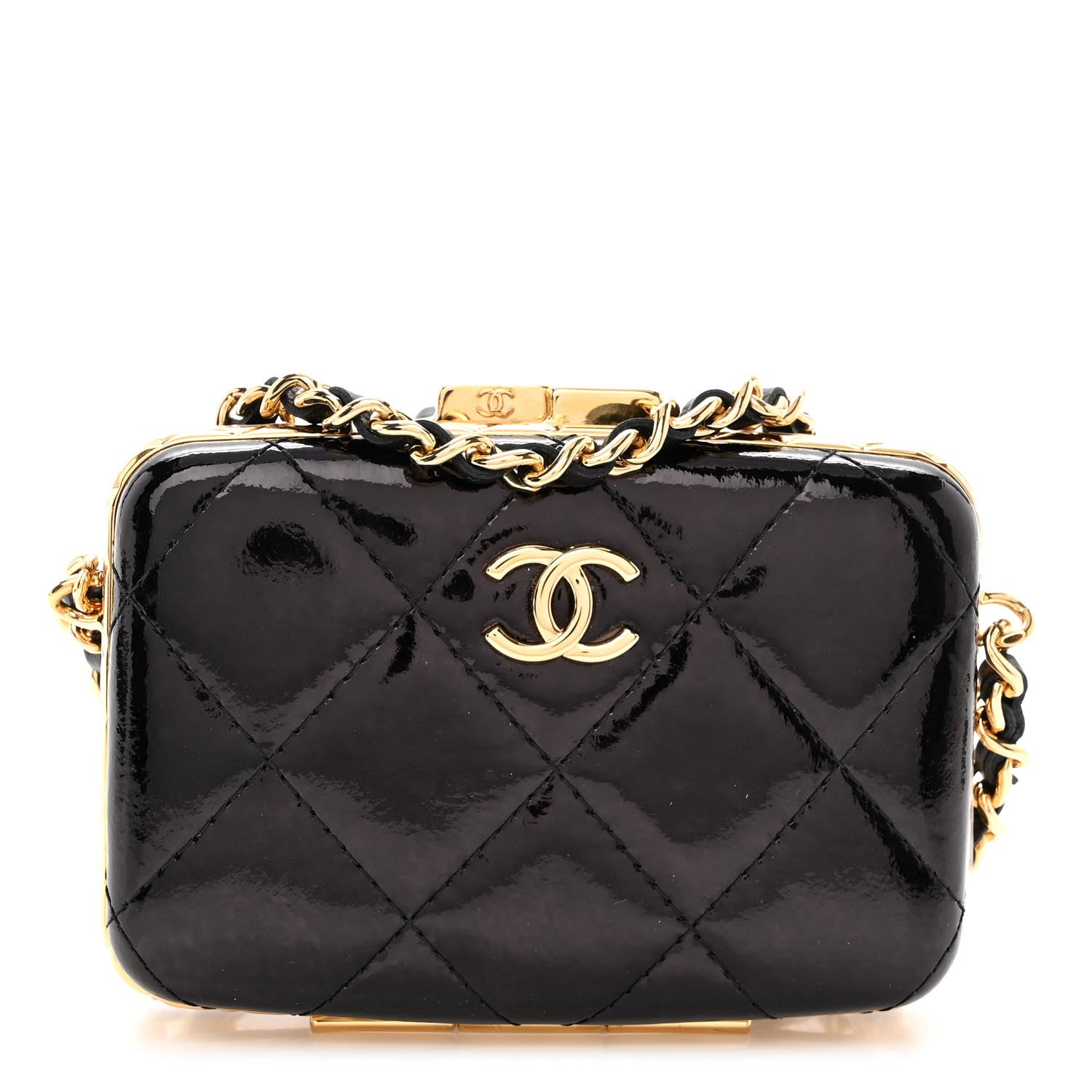 Chanel Glazed Goatskin Quilted Small Box With Chain Black 1 of 11