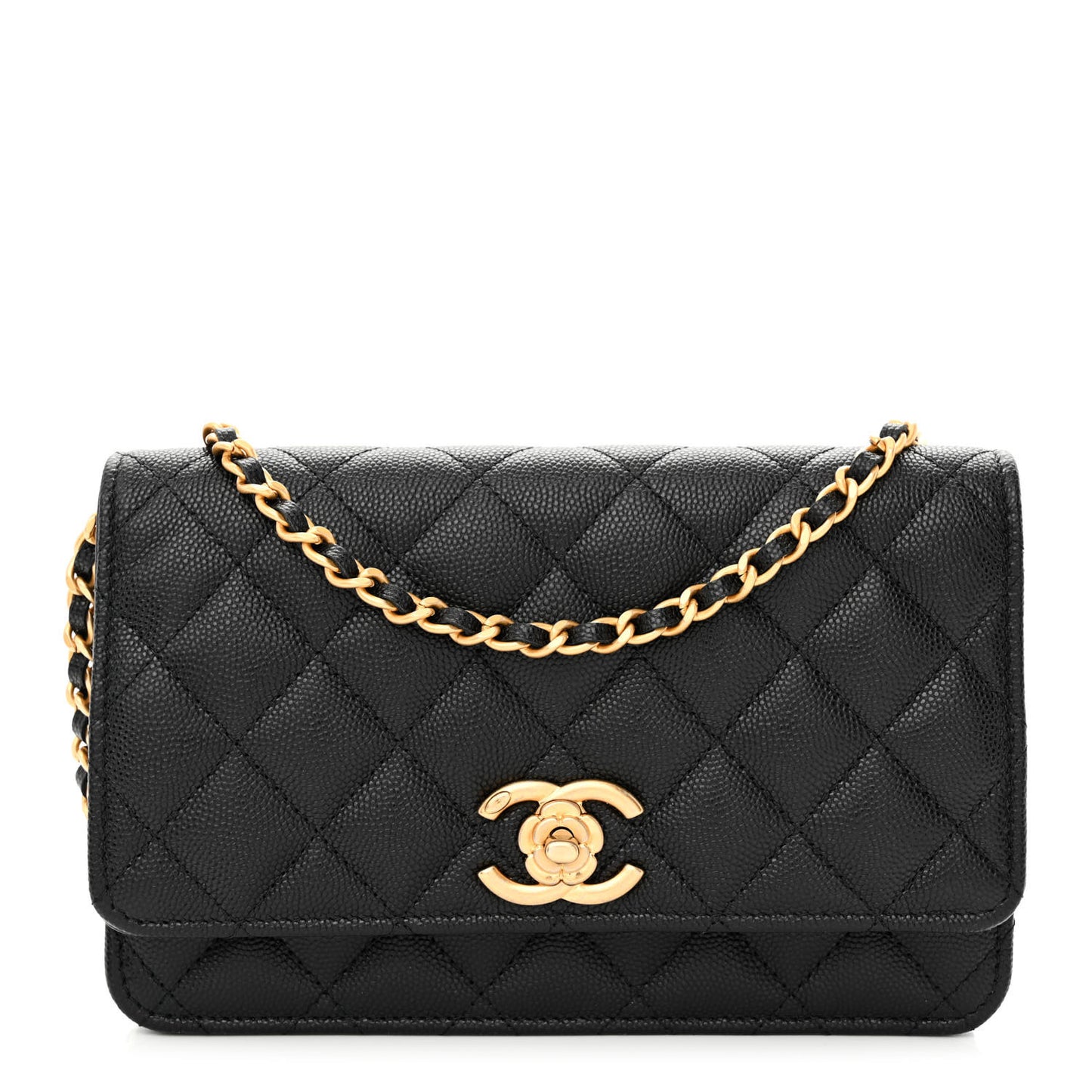 Caviar Quilted Camellia Wallet On Chain WOC Black