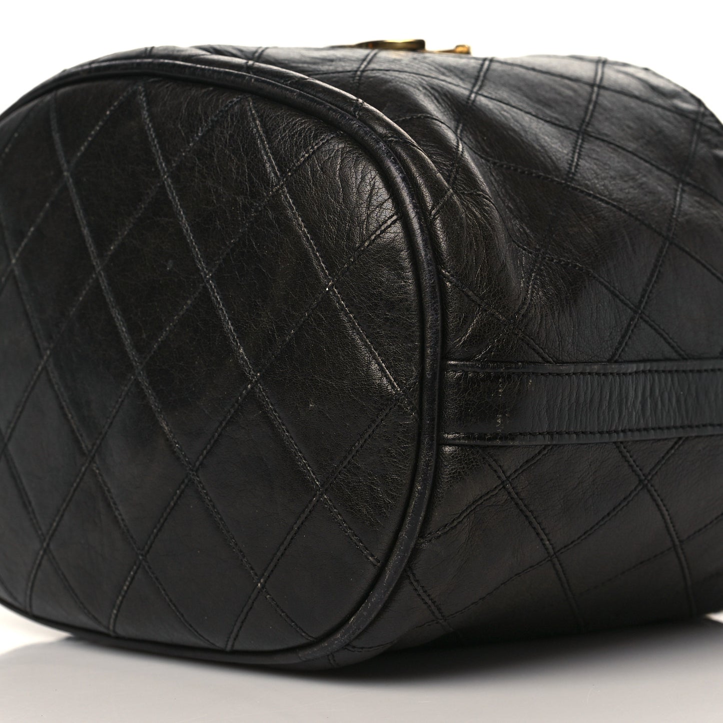 Lambskin Diamond Stitched CC Drawstring Shoulder Bag Black