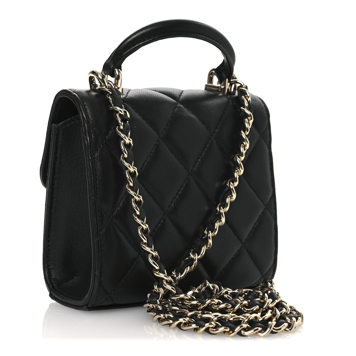 Chanel Lambskin Quilted Top Handle Flap Clutch With Chain  Black 3 of 11