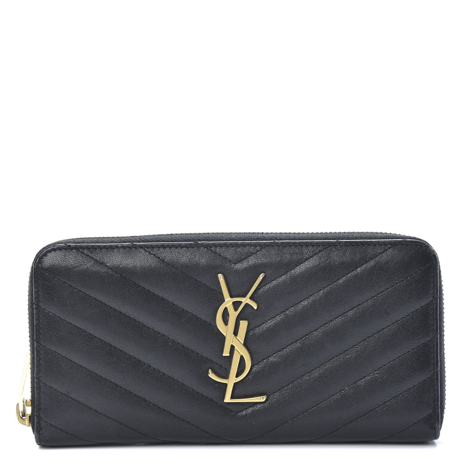 Saint Laurent Calfskin Matelasse Chevron Monogram Zip Around Wallet Black 1 of 10