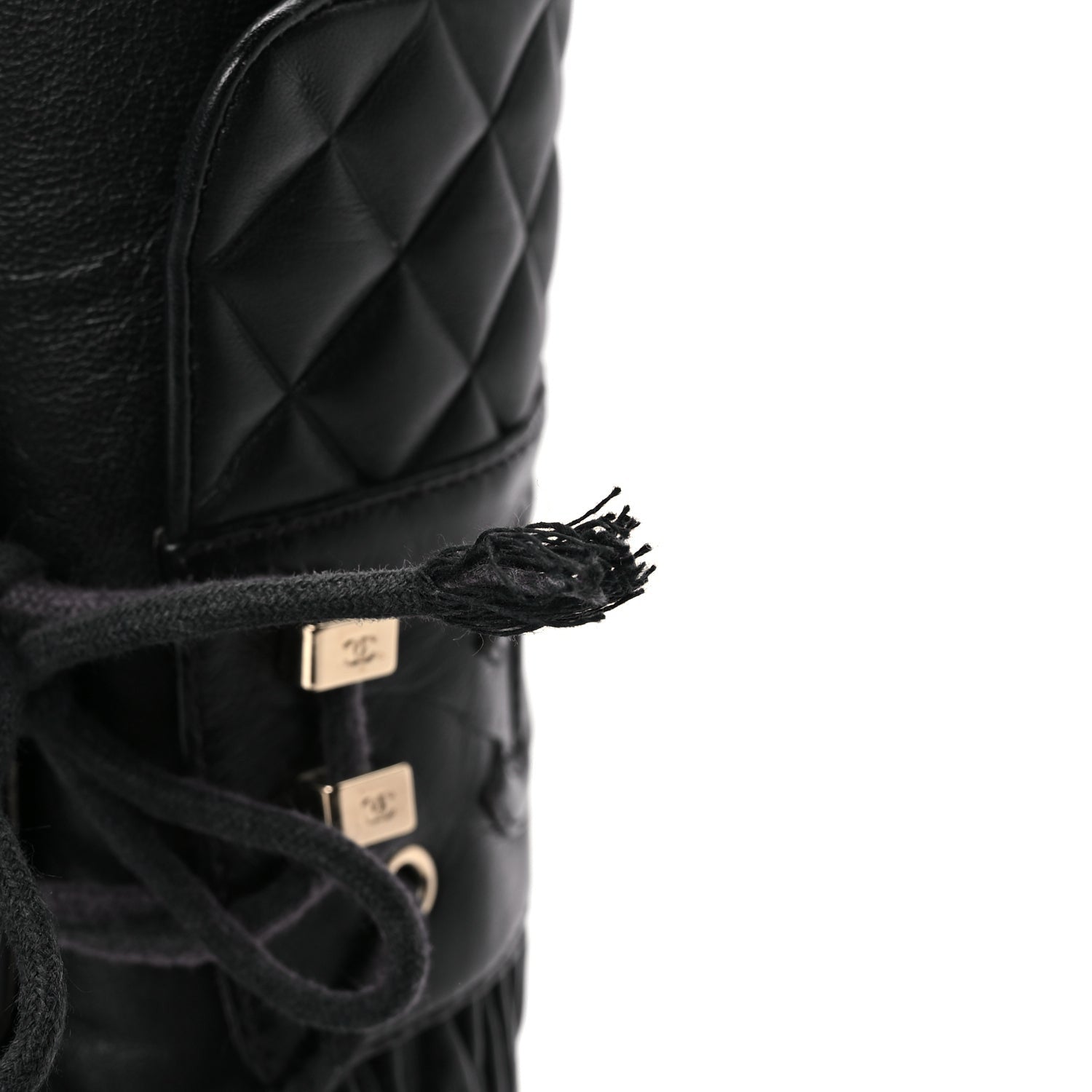 Chanel Lambskin Quilted Lace Up Combat Boots 37 Black 11 of 12