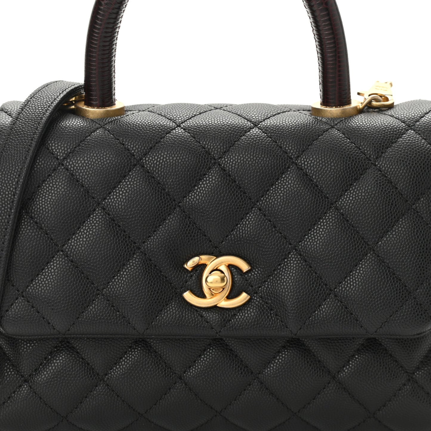 Caviar Lizard Embossed Quilted Mini Coco Handle Flap Black