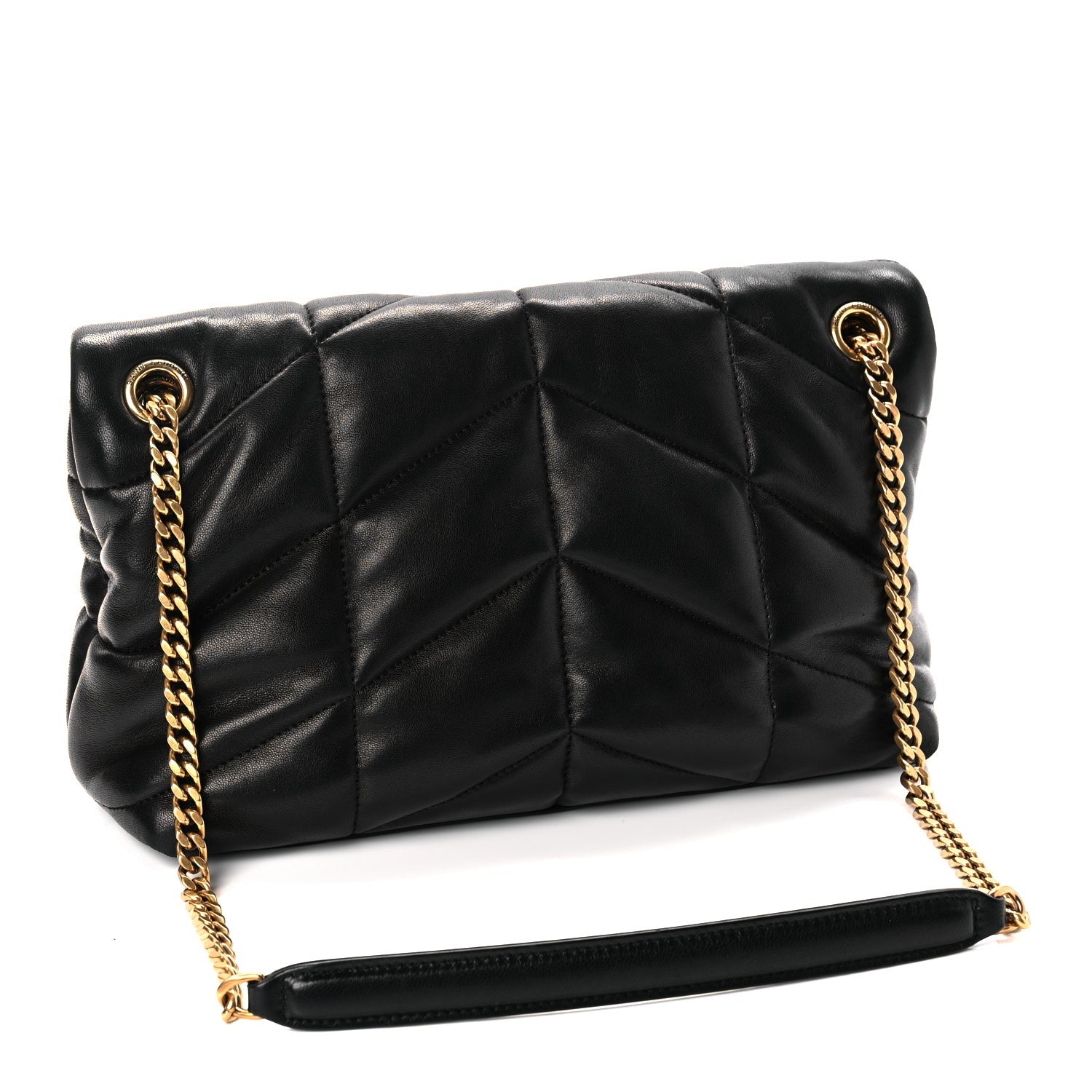 Saint Laurent Lambskin Quilted Small Loulou Puffer Monogram Chain Satchel Black 2 of 8