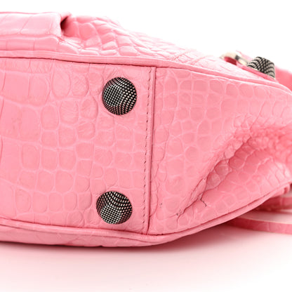 Balenciaga Extra Supple Calfskin Crocodile Embossed Small Le Cagole Shoulder Bag Sweet Pink 11 of 13
