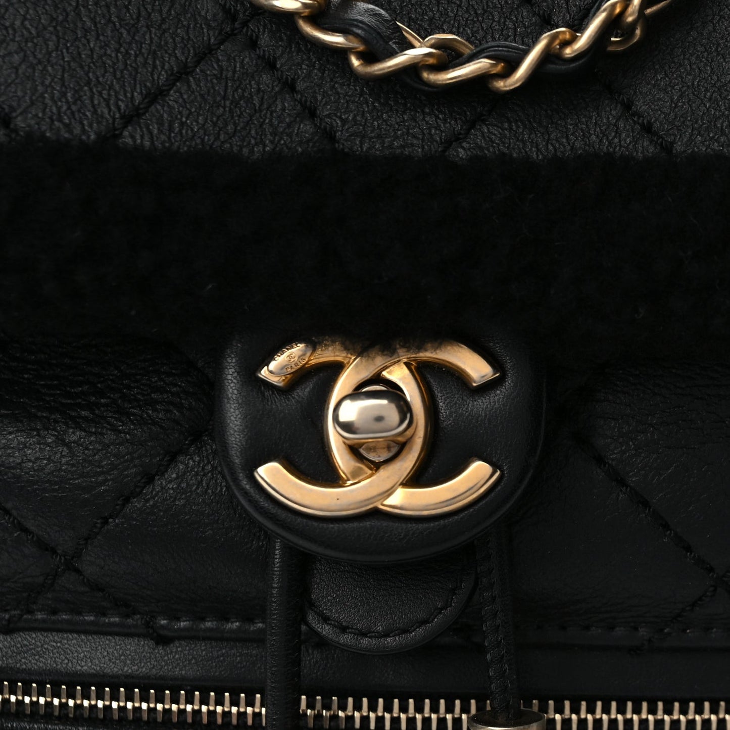 Lambskin Shearling Quilted CC Backpack Black
