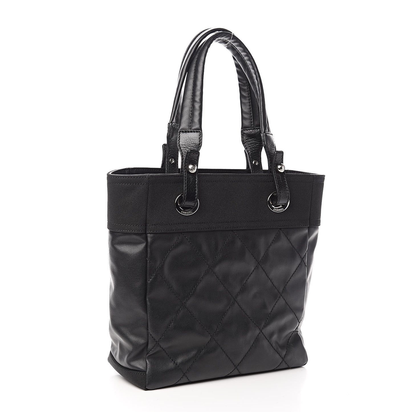 Coated Canvas Quilted Small Paris Biarritz Tote Black