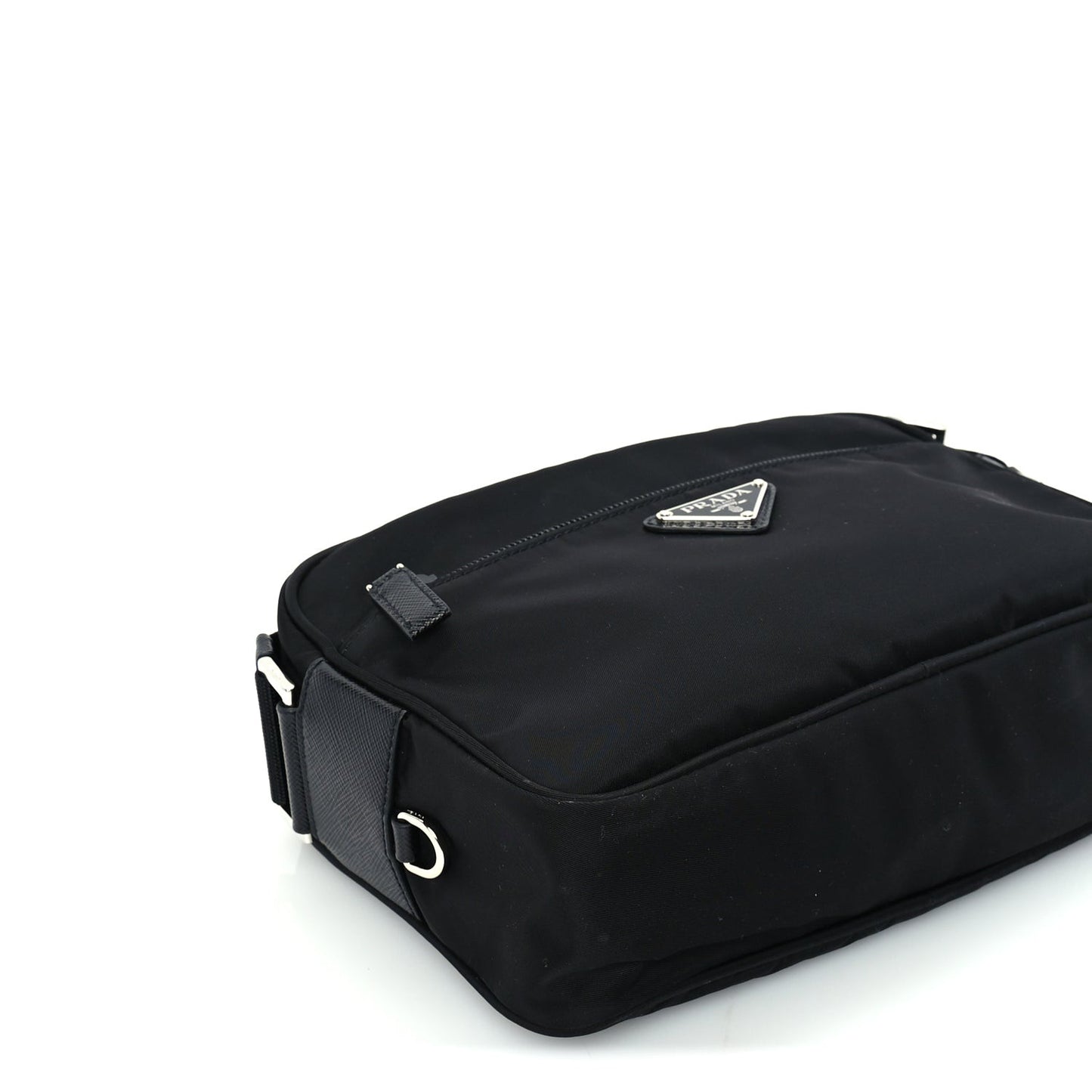 Re-Nylon Vela Saffiano Pocket Double Zip Shoulder Bag  Black