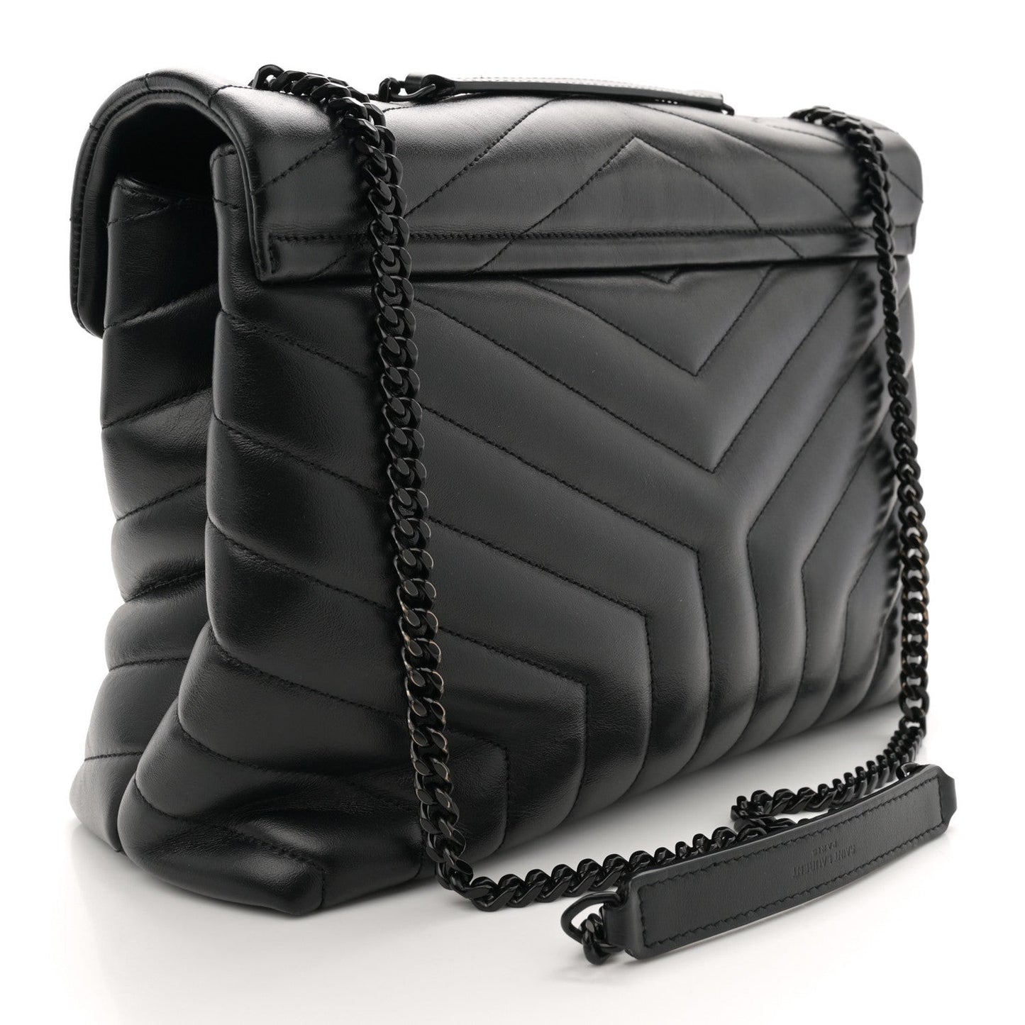 Calfskin Y Quilted Monogram Monochrome Medium Loulou Chain Satchel Black