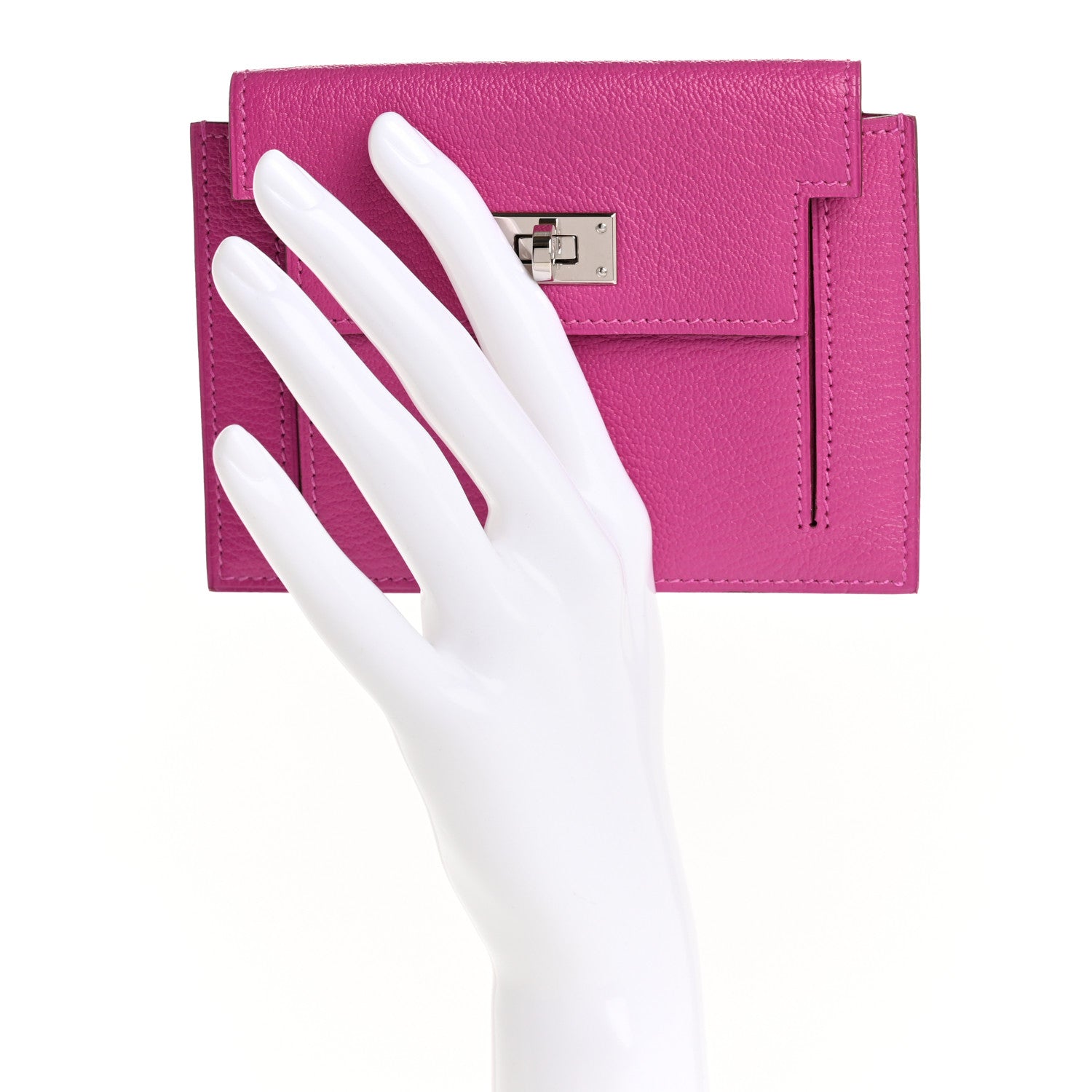 Hermes Chevre Mysore Kelly Pocket Compact Wallet Rose Pourpre 2 of 11