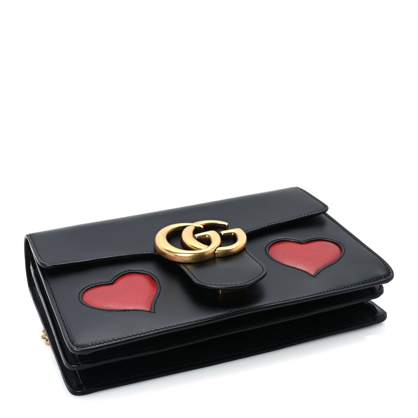 Knight Calfskin Malaga Kid Heart Medium GG Marmont Chain Handle Bag Black Hibiscus Red Multicolor