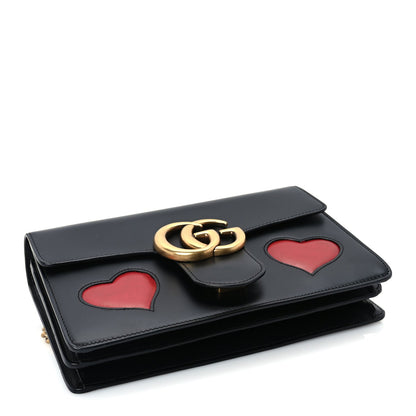 Gucci Knight Calfskin Malaga Kid Heart Medium GG Marmont Chain Handle Bag Black Hibiscus Red Multicolor 3 of 9