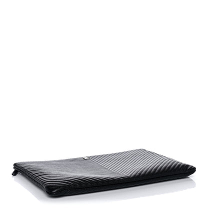 Chanel Caviar Chevron Quilted Medium Cosmetic Case Black 4 of 10