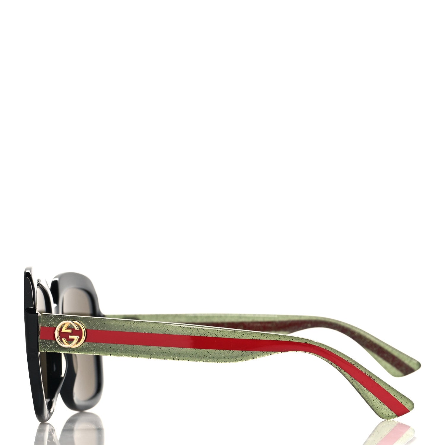 Gucci Acetate Square Frame Web Glitter Sunglasses GG0036S Black Green 3 of 7