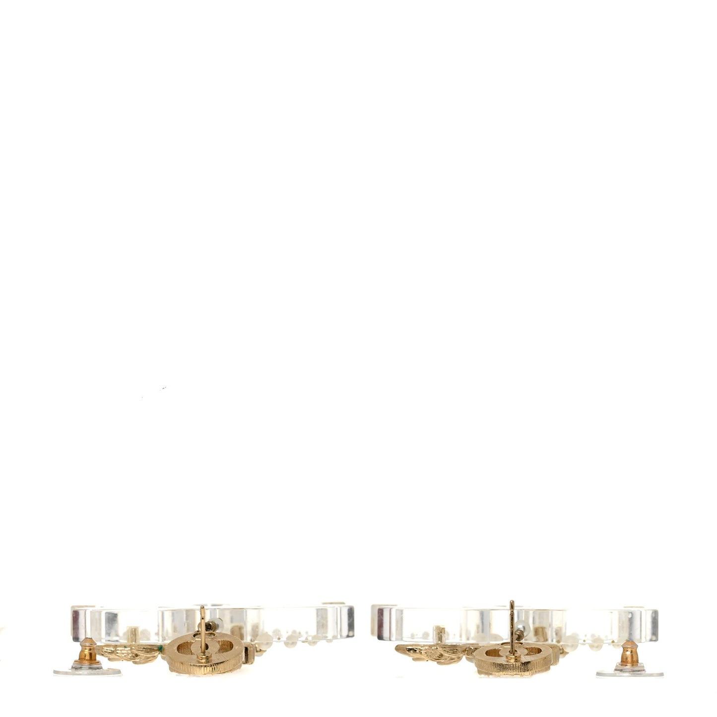 Crystal Pearl Resin CC Drop Earrings Gold