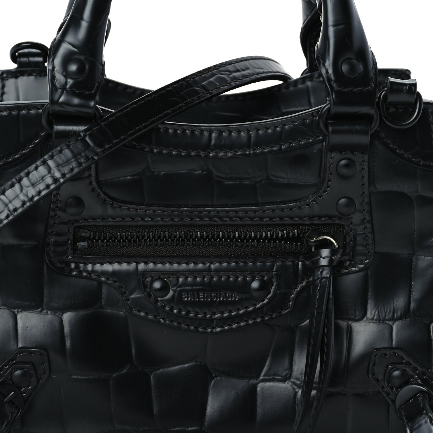Balenciaga Semi Shiny Calfskin Crocodile Embossed Neo Classic Black Hardware Mini City Black 6 of 8