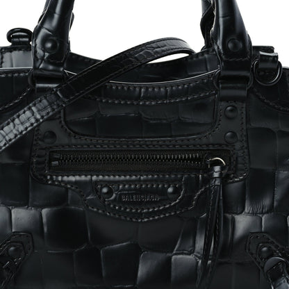Balenciaga Semi Shiny Calfskin Crocodile Embossed Neo Classic Black Hardware Mini City Black 6 of 8