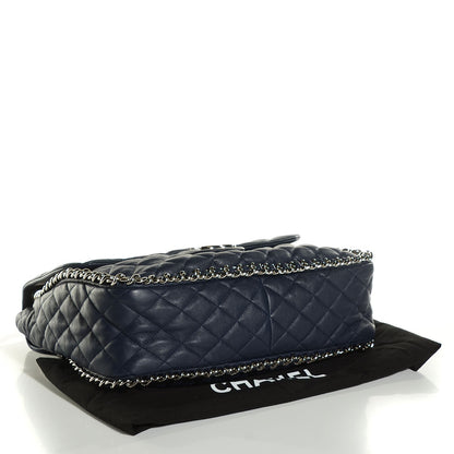 Chanel Washed Lambskin Quilted Chain Around Maxi Flap Dark Navy Blue 4 of 7