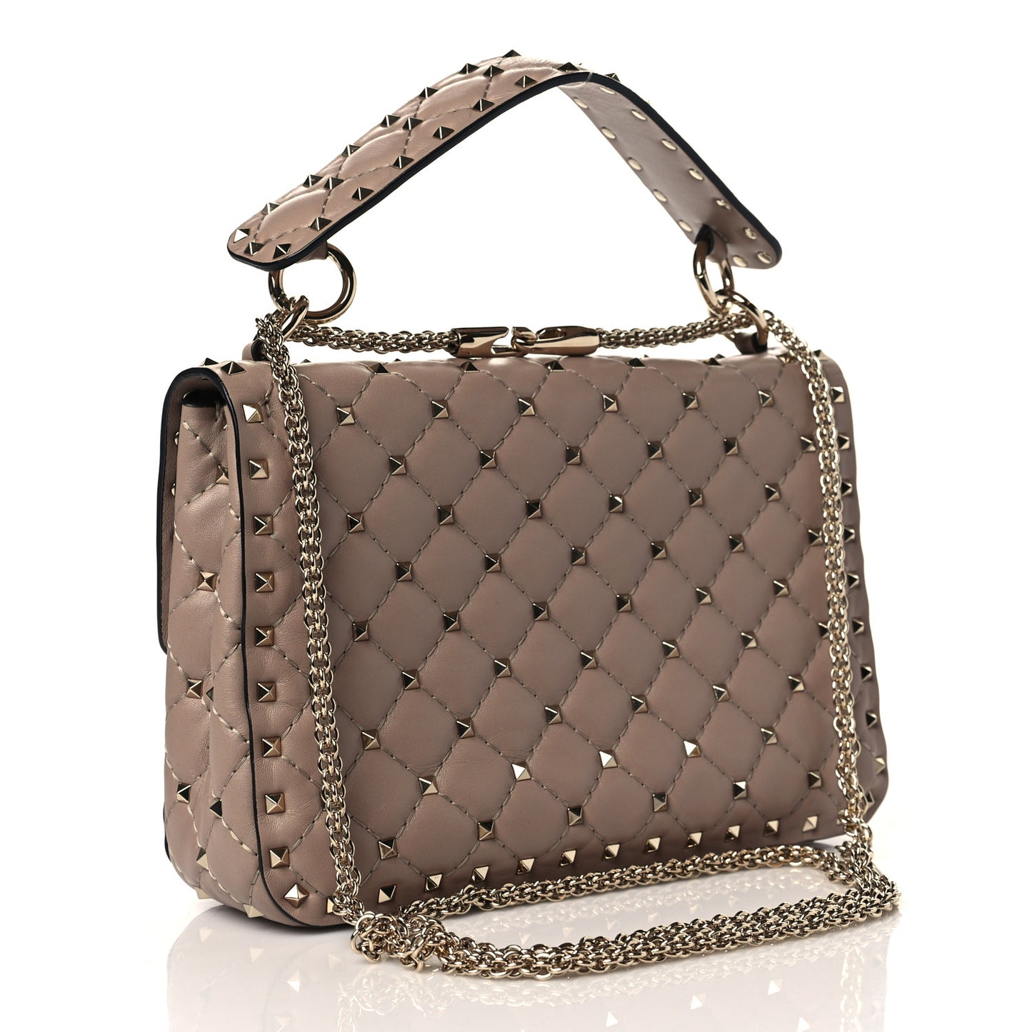 Lambskin Medium Rockstud Spike Shoulder Bag Poudre