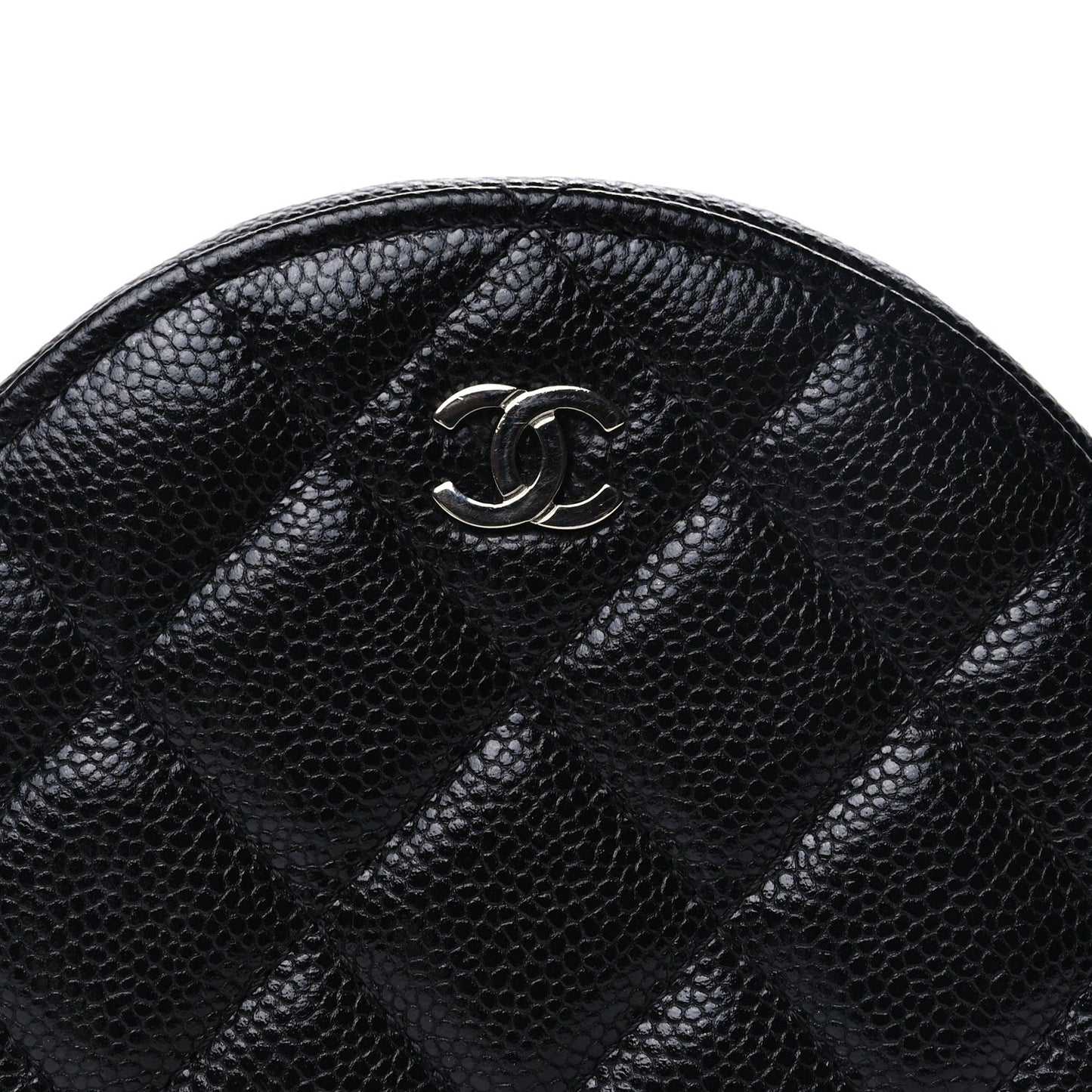 Caviar Quilted Round Clutch With Chain  Black