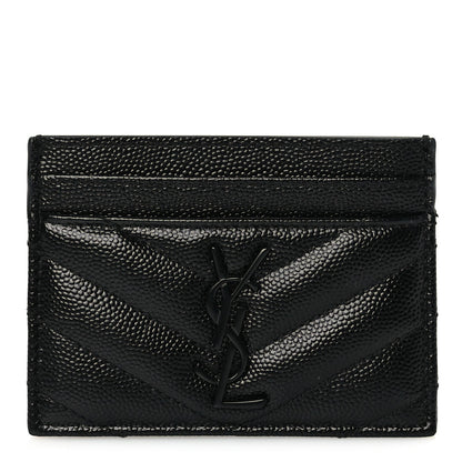 Saint Laurent Grain De Poudre Matelasse Chevron Monochrome Monogram Credit Card Case Black 1 of 8